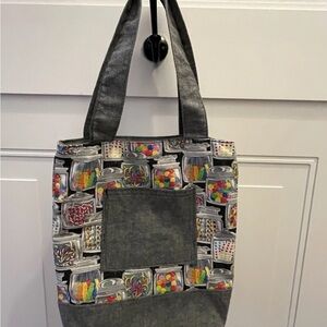 Gray Canvas Tote with Candy Jar Pattern